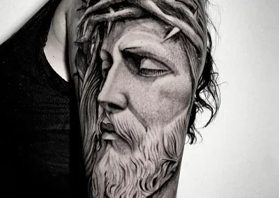 Christ tattoo with black and White tint