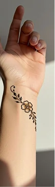 Delicate floral henna tattoo on inner wrist showcasing fine line temporary body art techniques.